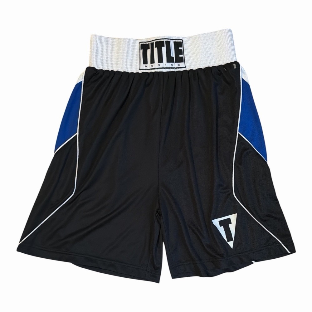 TITLE Boxing Black Blue Athletic Training Fight Shorts Men's Medium MMA Gym